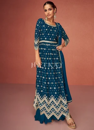 Turquoise Sequence Embroidery Gharara Suit