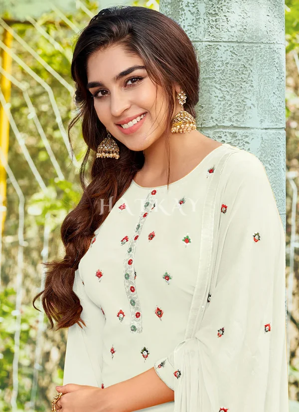White Sequence Embroidered Patiala Suit