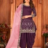 Wine And Pink Mirror Work Embroidery Patiala Suit