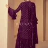 Wine Sequence Embroidered Jacket Style Gharara Suit