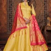 Yellow And Red Silk Embroidered Anarkali Suit