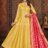 Yellow And Red Silk Embroidered Anarkali Suit