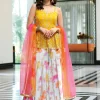 Yellow And White Embroidered Georgette Sharara Suit