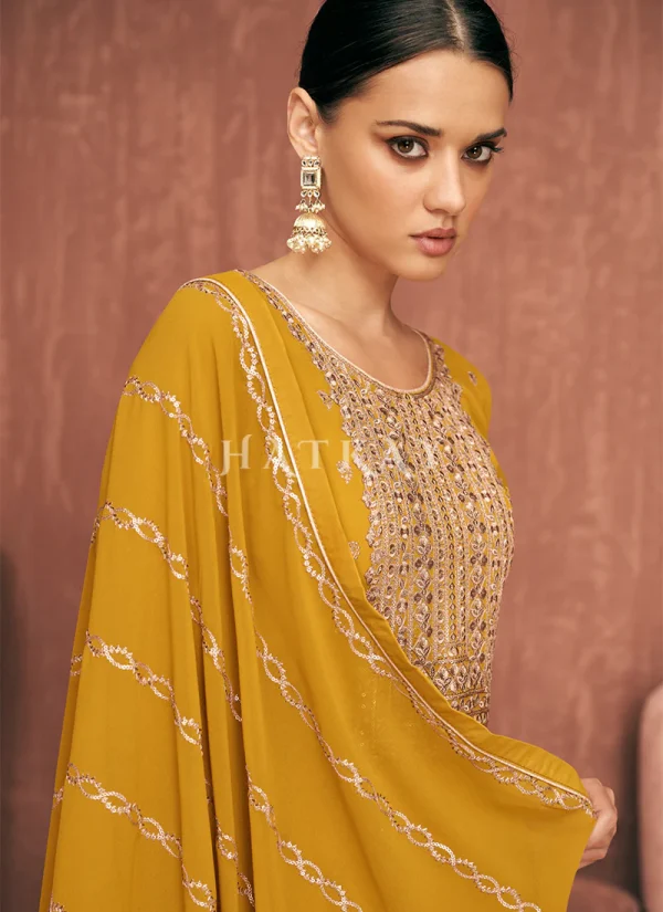 Yellow Embroidered Georgette Gharara Suit