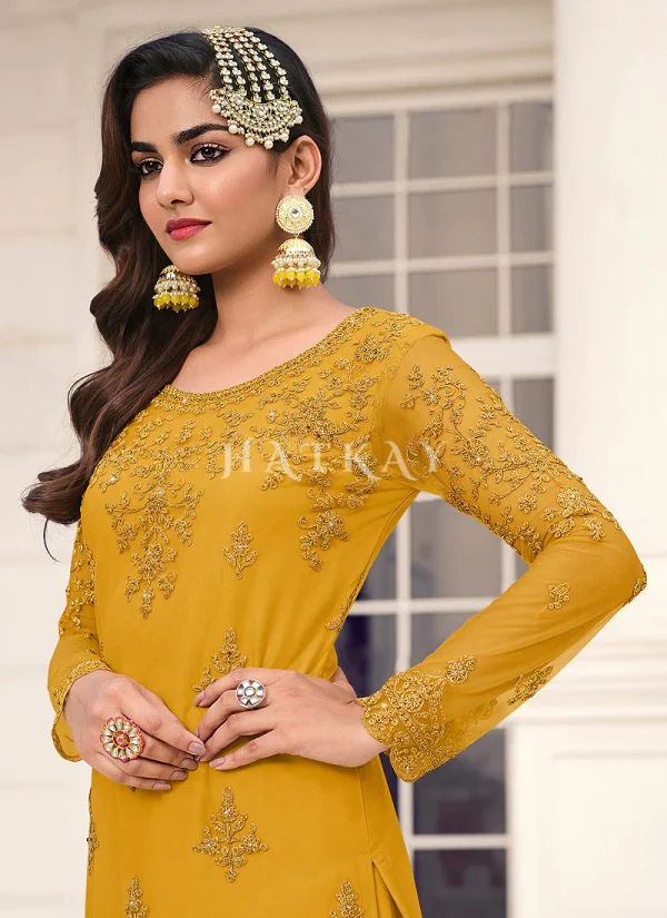 Yellow Embroidered Pakistani Pant Style Salwar Suit