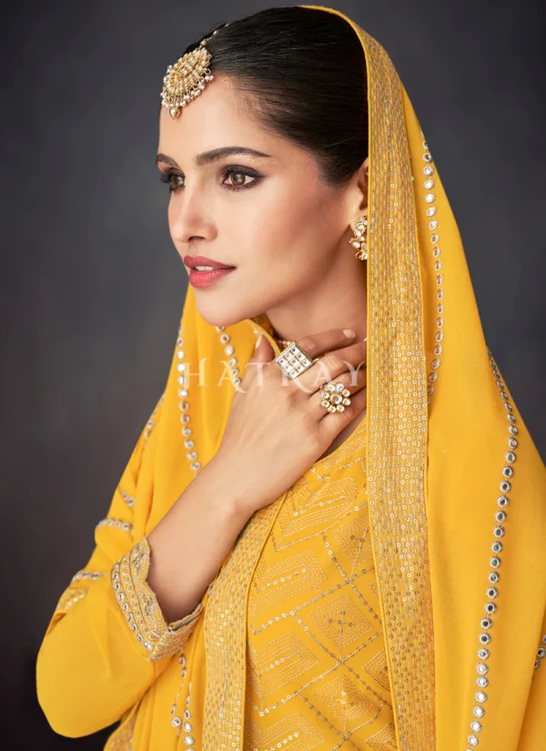 Yellow Golden Embroidered Sharara Style Suit