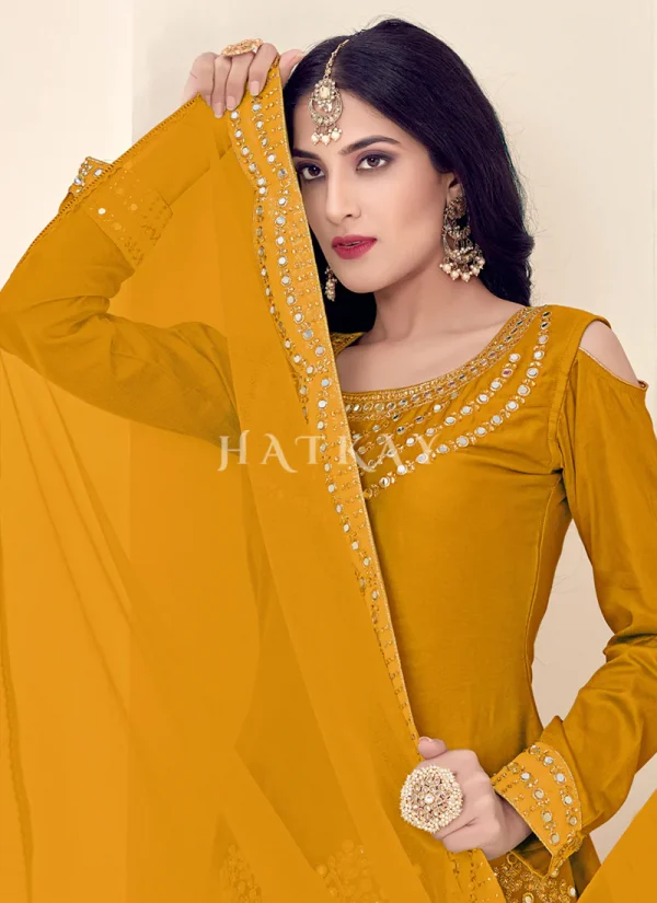 Yellow Mirror Work Punjabi Patiala Salwar Suit