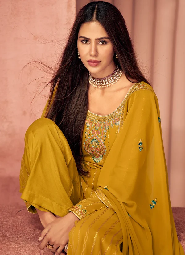Yellow Multi Embroidered Georgette Salwar Kameez