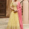 Yellow Multi Mirror Embroidery Georgette Anarkali Suit