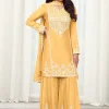 Yellow Reshamkari Embroidered Gharara Style Suit