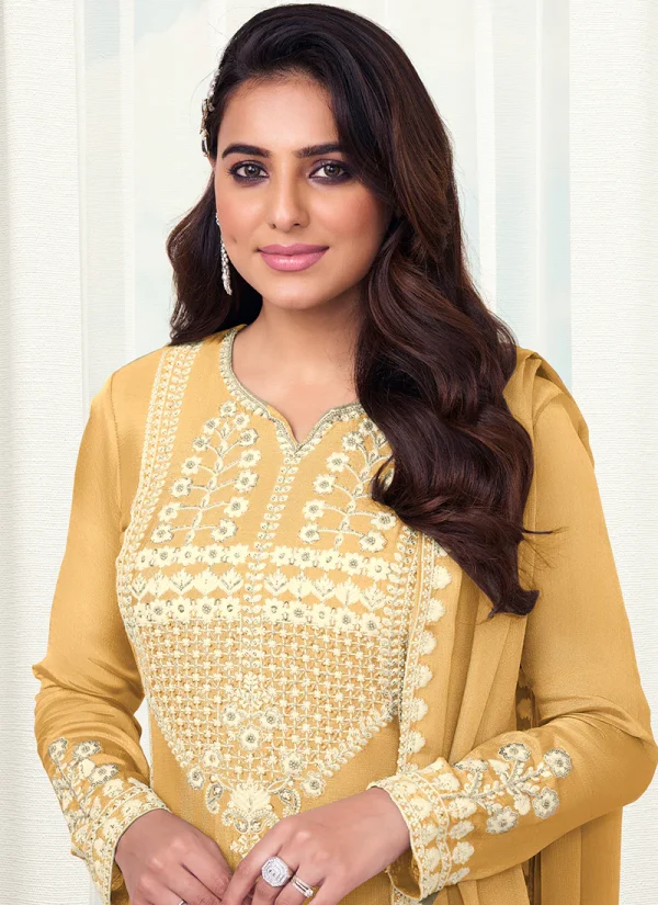 Yellow Reshamkari Embroidered Gharara Style Suit