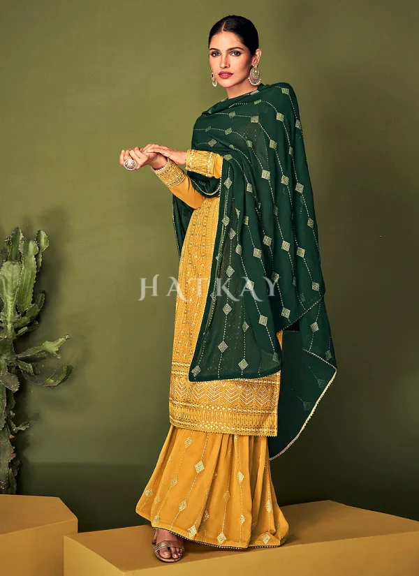 Yellow Sequence Embroidered Sharara Style Suit