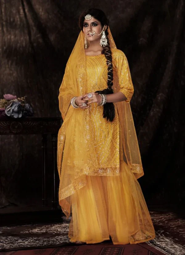 Yellow Sequence Embroidered Sharara Suit