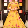 Yellow Tie Dye Sequence Embroidery Bollywood Gown