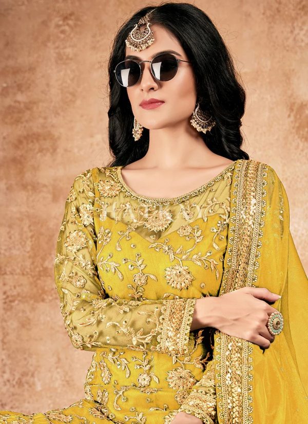 Yellow Zari Embroidered Traditional Gharara Style Suit