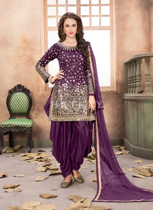Purple Mirror Work Punjabi Suit