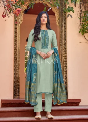 Aqua Blue Embroidered Pant Style Salwar Suit