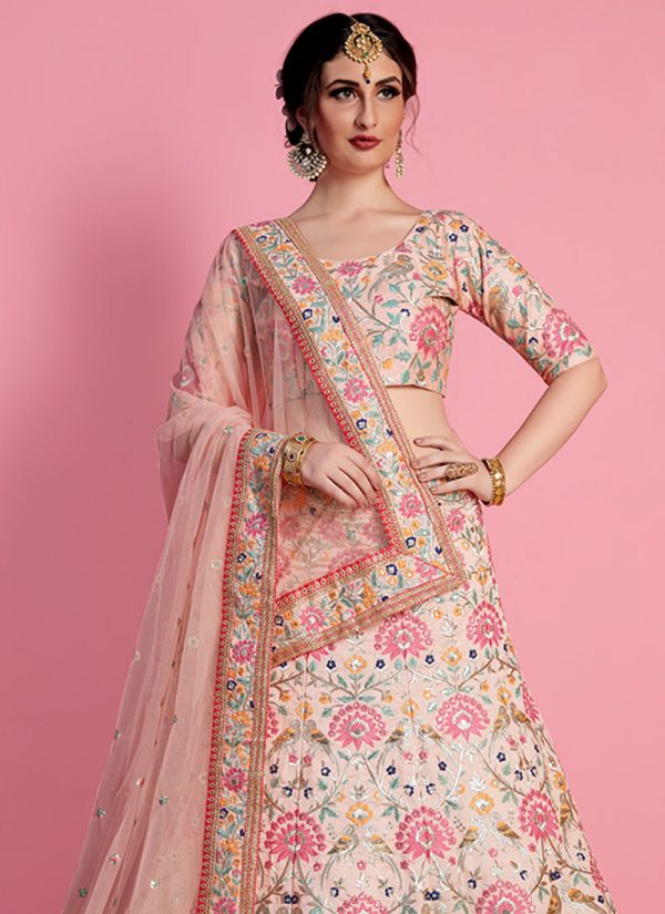 Baby Pink Embroidered A Line Lehenga Wedding Wear