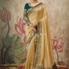 Beige And Turquoise Embroidery Traditional Crepe Silk Saree