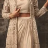 Beige Net Dhoti Style Anarkali Suit Wedding Wear