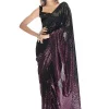 Black And Purple Sequence Embroidery Georgette Saree