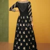Black Embroidery Jacket Style Anarkali Gown