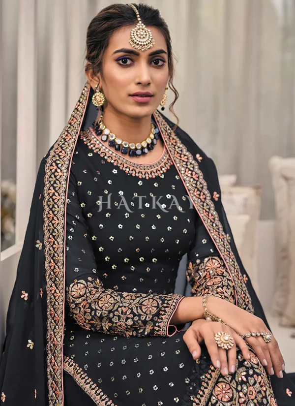 Black Multi Embroidered Traditional Palazzo Suit
