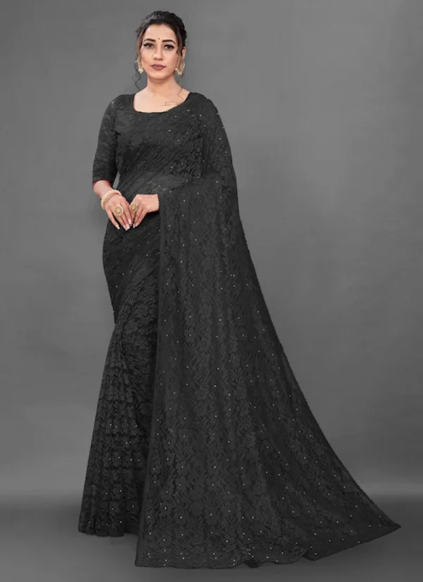 Black Net Silk Lace Saree Party Wear