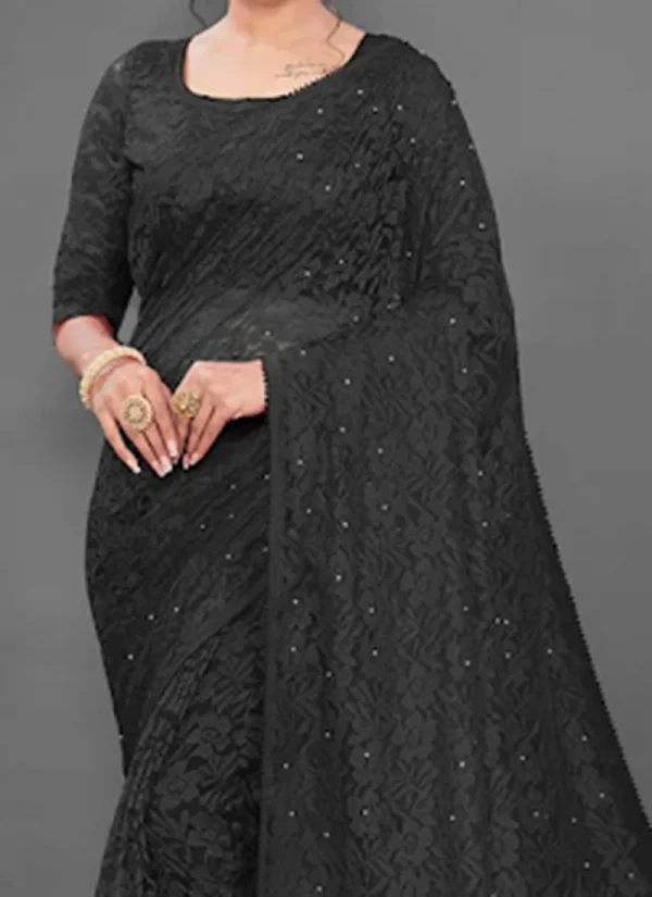 Black Net Silk Lace Saree Party Wear