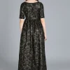 Black Printed Rayon Boat Neck Gown After Six Wear
