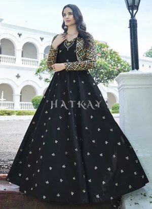 Black Sequence Embroidered Jacket Anarkali Gown