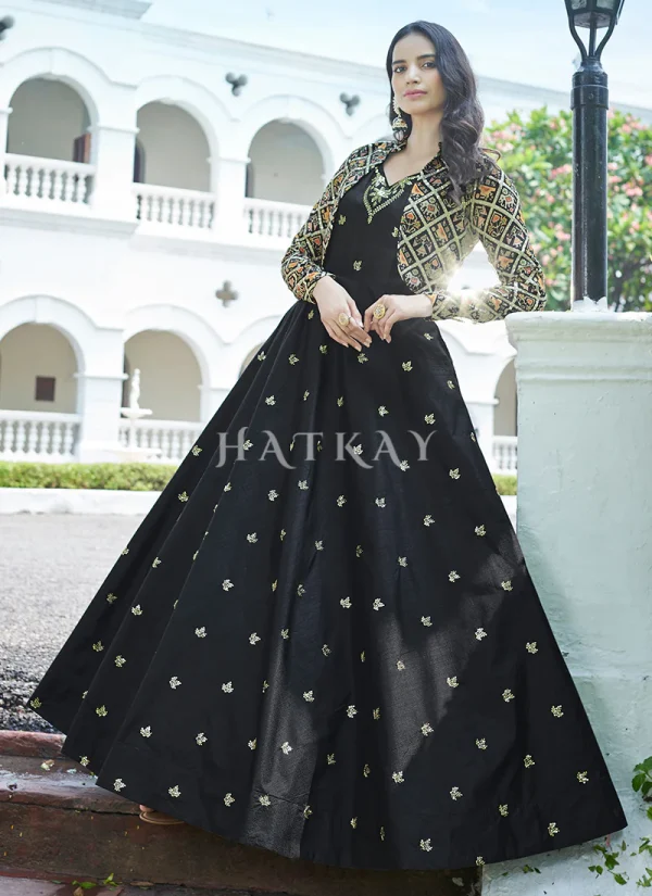 Black Sequence Embroidered Jacket Anarkali Gown