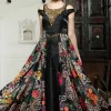 Black Silk Anarkali Gown With Foral Print 1