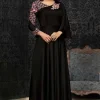 Embroidered Velvet Modest Gown In Black Colour