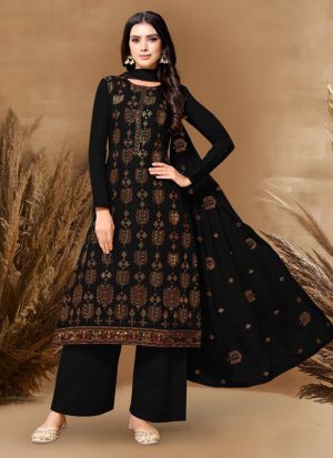 Black Upada Silk Embroidered N Sequins Palazzo suit Party Wear