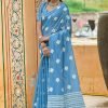 Blue Cotton Saree In Woven Work