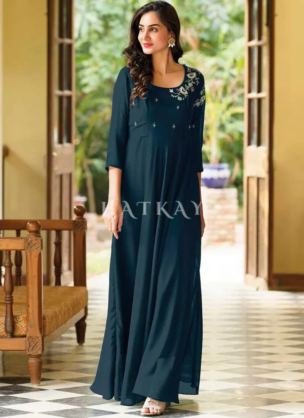 Blue Embroidered Georgette Anarkali Gown