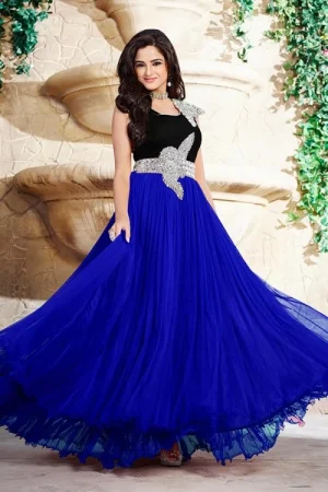 Blue Georgette Long Prom Dresses Gown