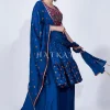 Blue Mirror Work Multi Embroidery Chiffon Palazzo Suit