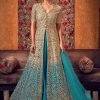 Blue Net Embroidered A Line Lehenga Wedding Wear