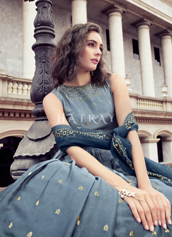 Blue Sequence Embroidery Shaded Kalidar Anarkali Gown