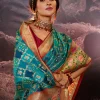 Blue Weaved And Printed Traditional Jacquard Silk Saree