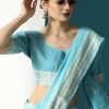 Blue Woven Saree In Cotton & Blouse 3