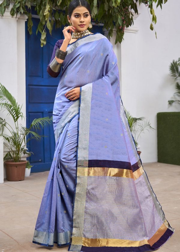Blue Zari Woven Saree In Cotton Silk 1