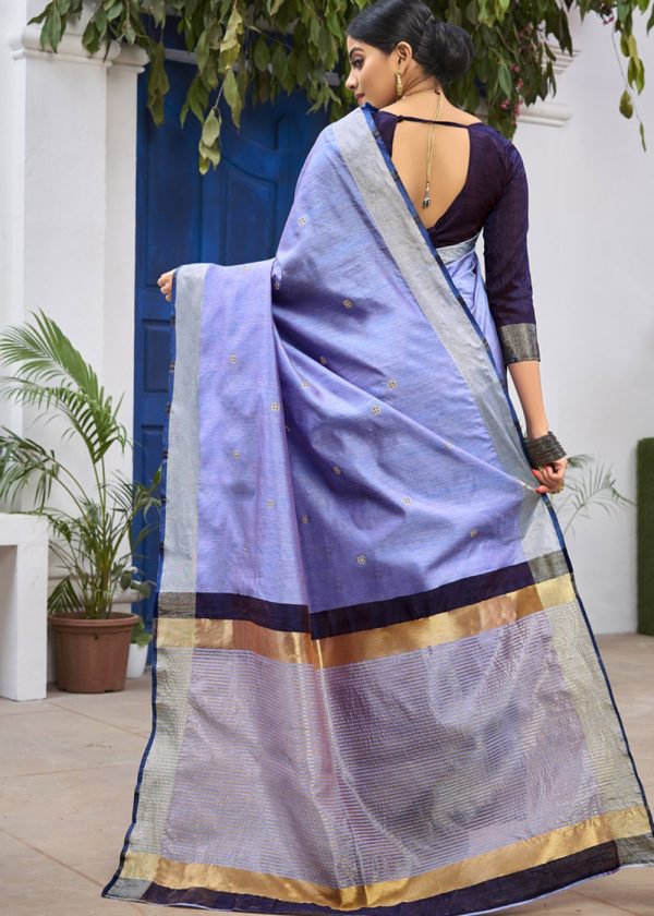 Blue Zari Woven Saree In Cotton Silk 1