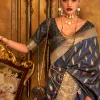 Bluish Black Zari Handloom Weaved Traditional Silk Saree