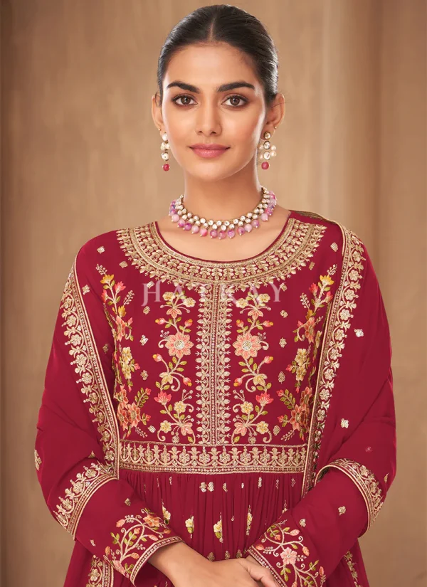 Bridal Red Georgette Embroidered Wedding Palazzo Suit
