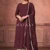 Brown And Off White Designer Embroidery Palazzo Suit