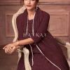 Brown And Off White Designer Embroidery Palazzo Suit