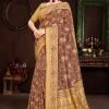 Brown Cotton Traditional Saree With Brasso Work 1